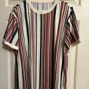 Mens Shein Short Sleeve Casual Shirt Size Large -Tan w/Stripes